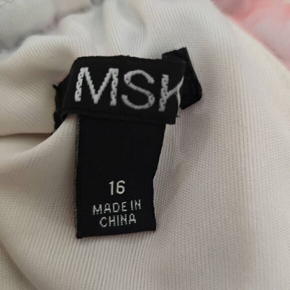 MSK Womans White, Pink and Grey Floral Print Halter,  Allover Pleated Maxi Dres, - Picture 9 of 11